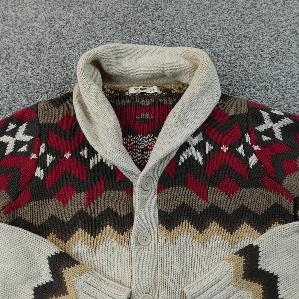 Old Navy Sweater Mens M Nordic Fair Isle Shawl Collar Cardigan Button‎ Knit Y2K